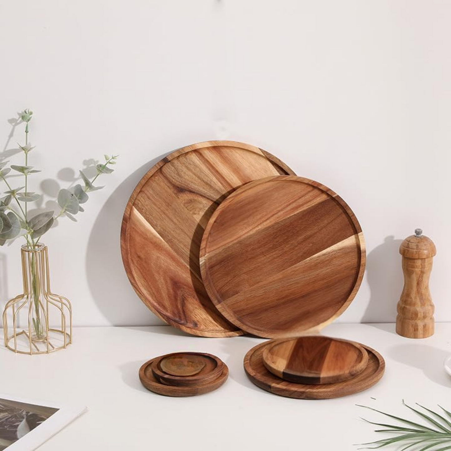 decorative round wood tray for gift basket. build your own gift basket with a wooden tray