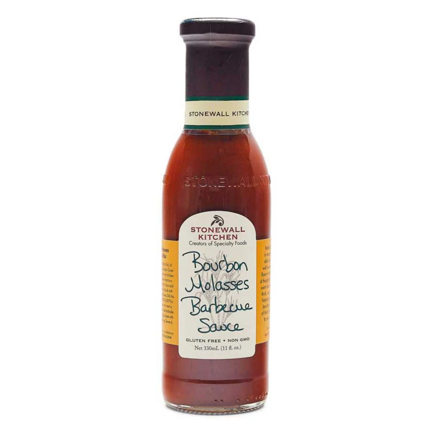 Stonewall Kitchen Bourbon Molasses Barbecue Sauce in 11 oz glass bottle. Rich, smoky BBQ sauce with bourbon and molasses flavor—perfect for grilling or adding to PNW gift baskets.
