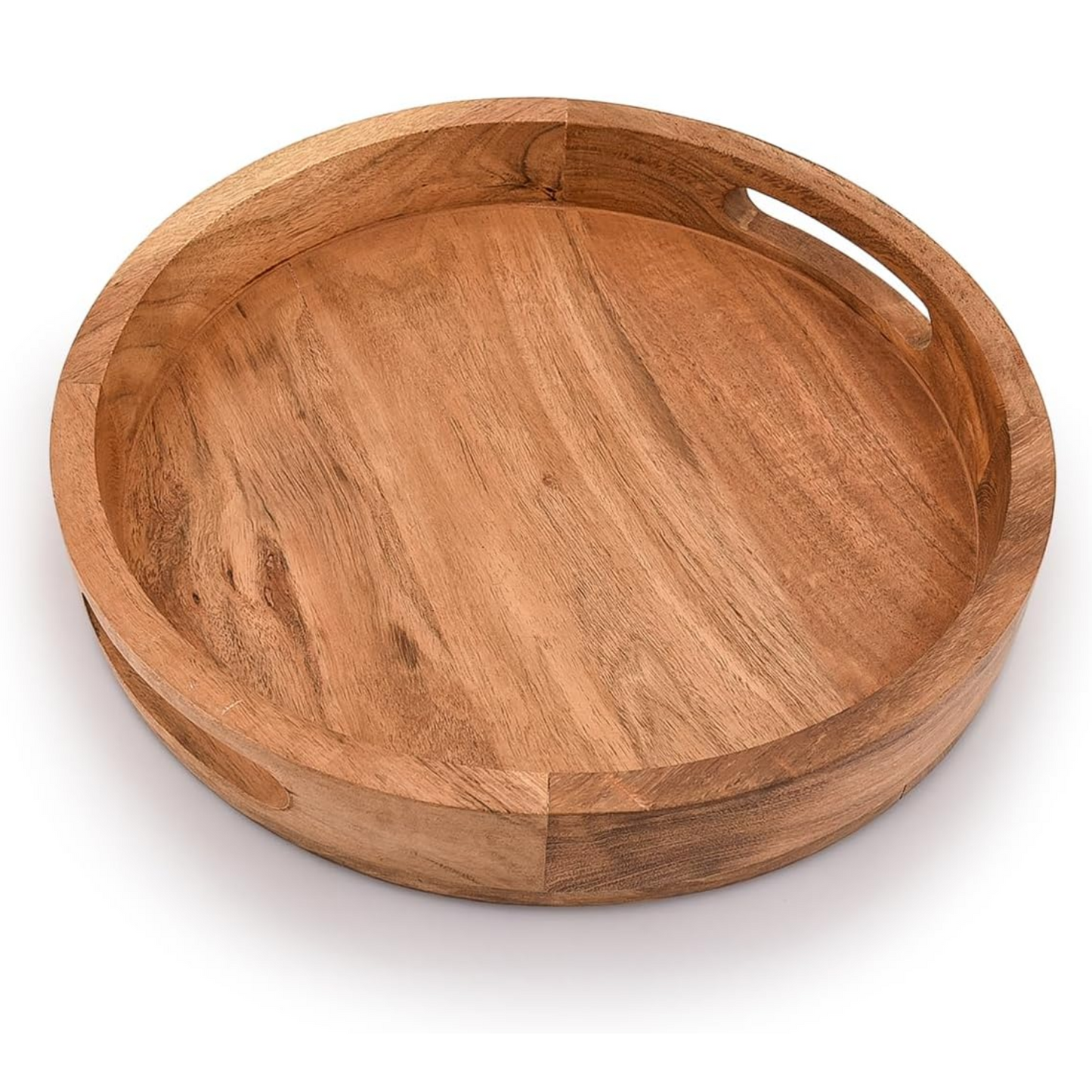 Wooden tray with handles on a white background