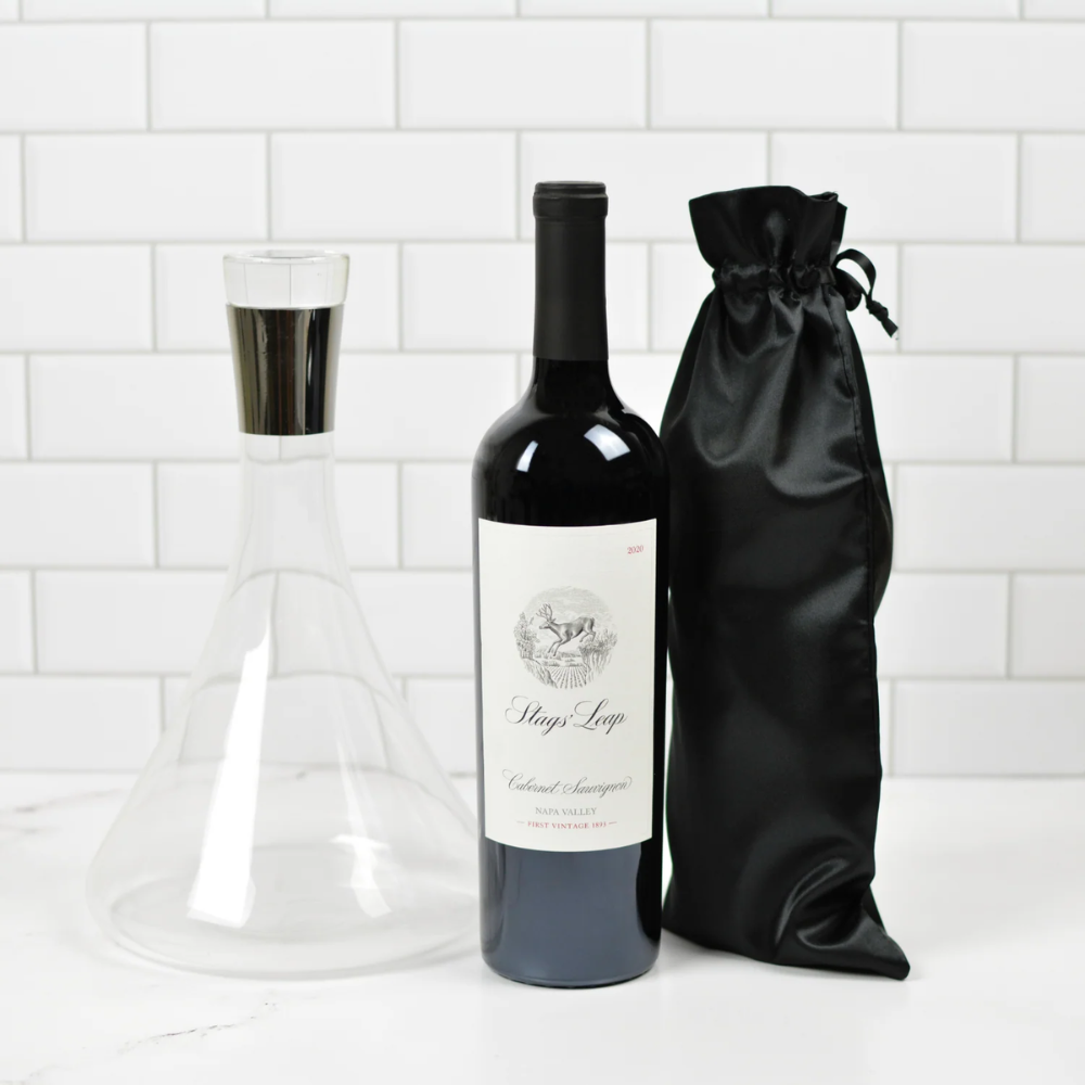 Stags Leap Napa Valley Cabernet Sauvignon wine gift set with glass decanter and black satin wine bag
