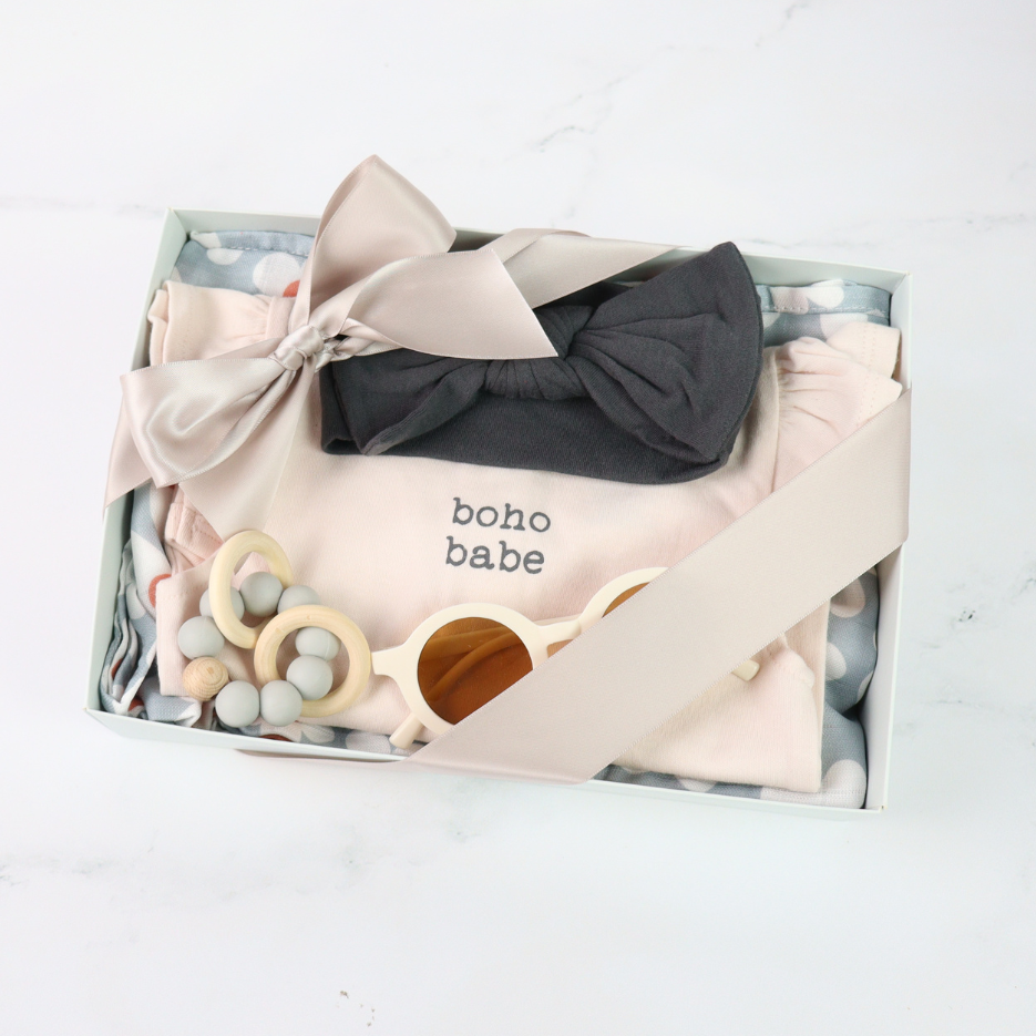Boho Babe Baby Gift Box, a modern baby gift box and trendy baby shower gift for newborn gifting