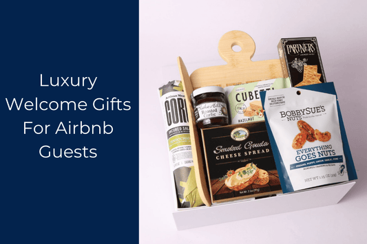 luxury welcome gifts for airbnb guests and corporate travel.  Custom designed featuring local snacks and keepsakes. 