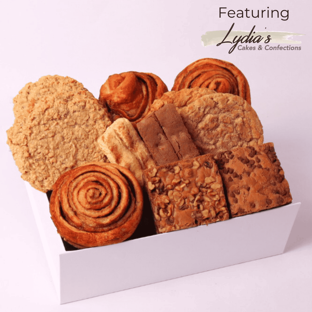 founders favorites fresh baked cinnamon rolls, cookies and biscotti pacific northwest gift box
