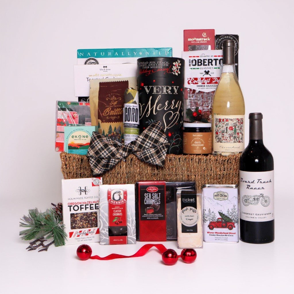 made in washington gift basket featuring mark ryan wine, smoked salmon and locally made holiday treats