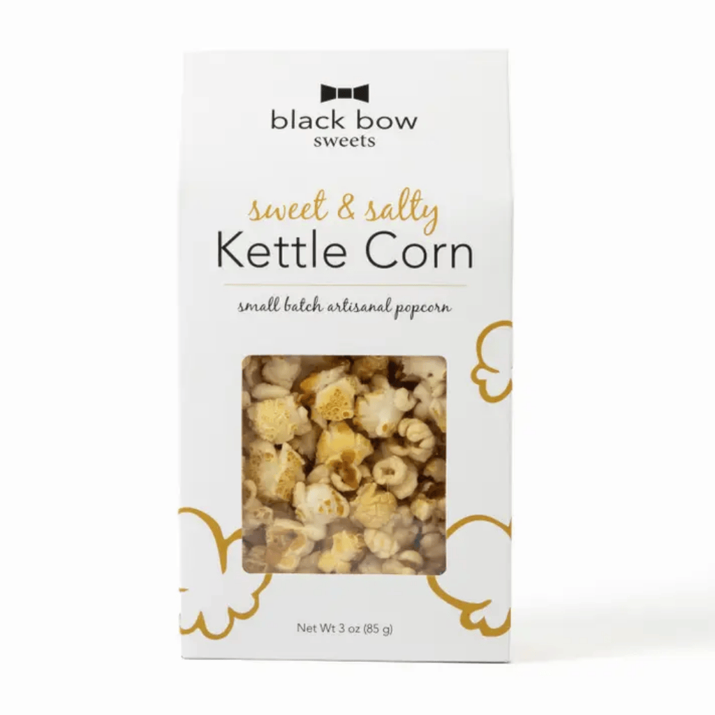 black bow sweets kettle corn sweet and salty box 3oz.  Small batch artisanal popcorn