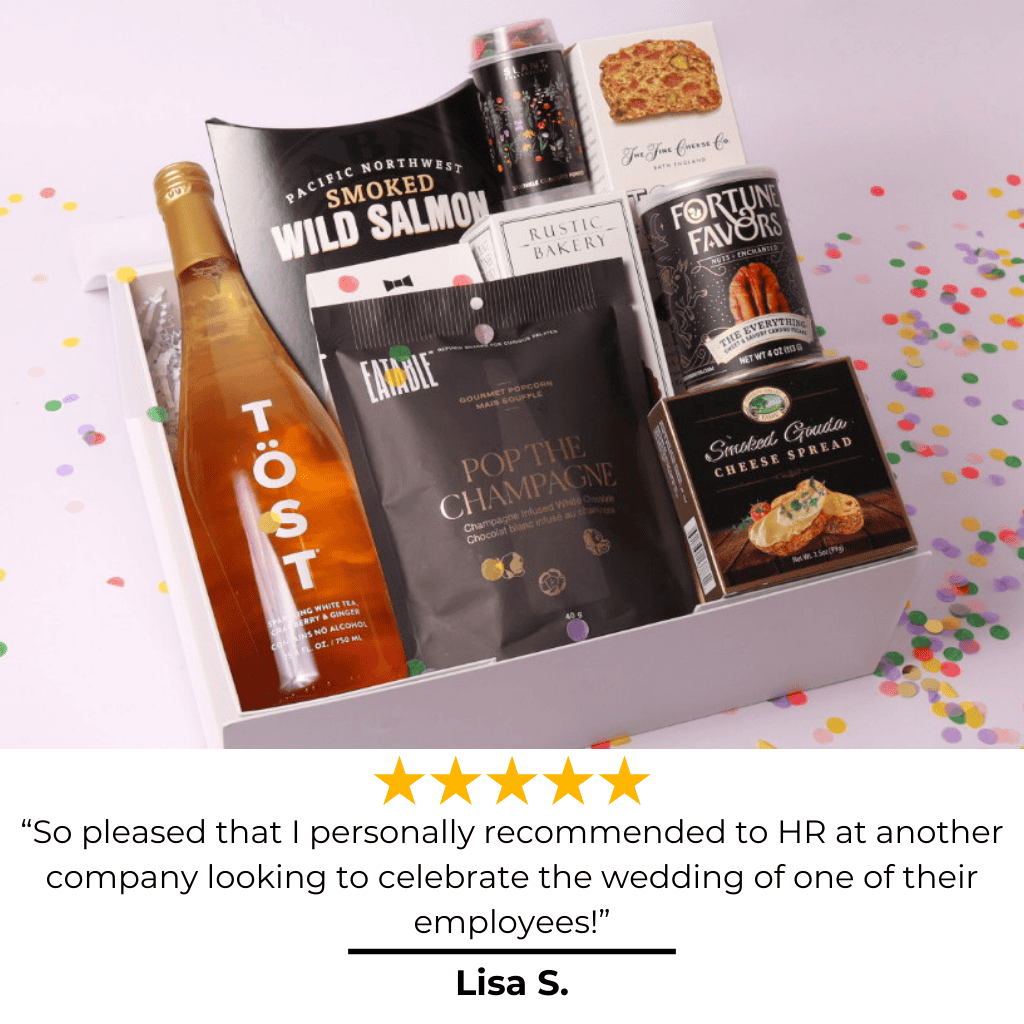 Our best-selling luxury champagne gift box with a 5-star review! A sophisticated selection of gourmet treats and a bottle of sparkline white tea make it a perfect retirement, housewarming, or holiday gift.
