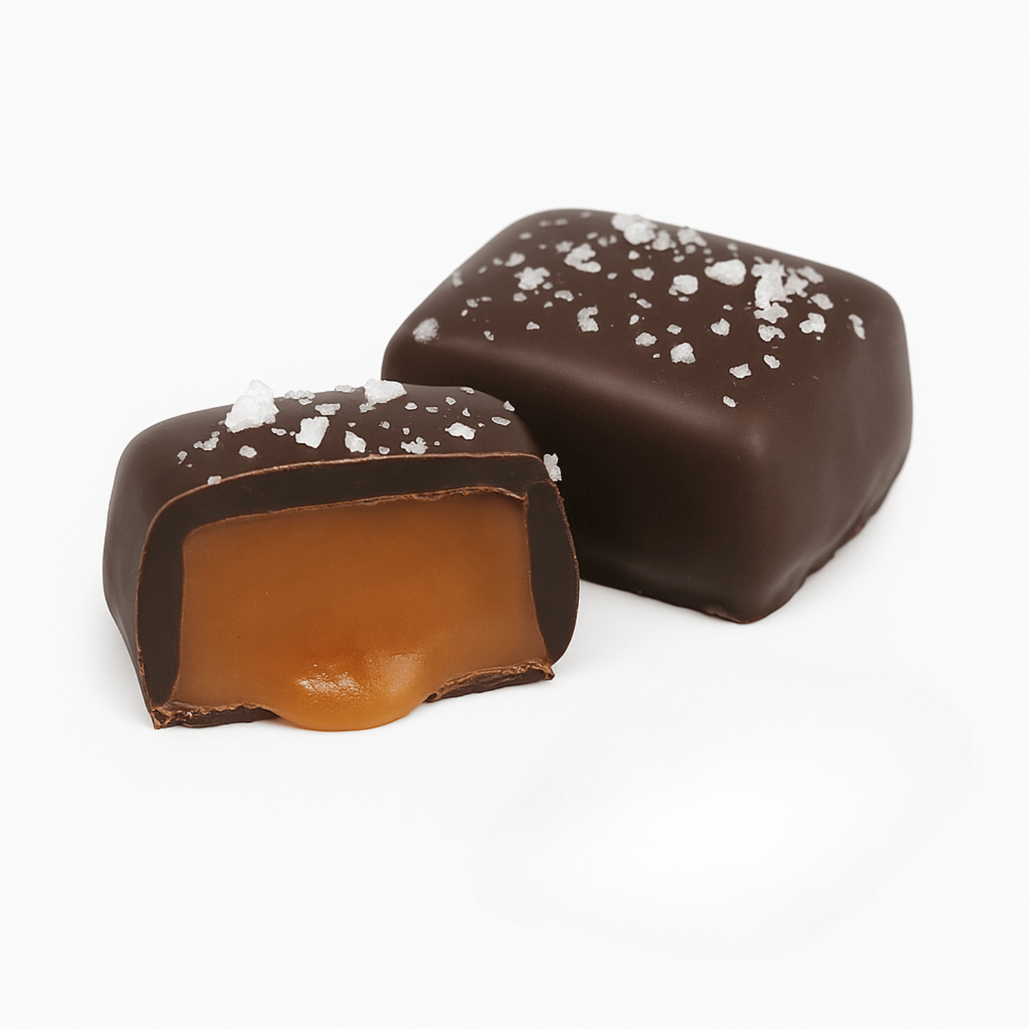 Dark Chocolate Sea Salt Caramels 2pc handmade in Woodinville Washington by the Pacific Desert company