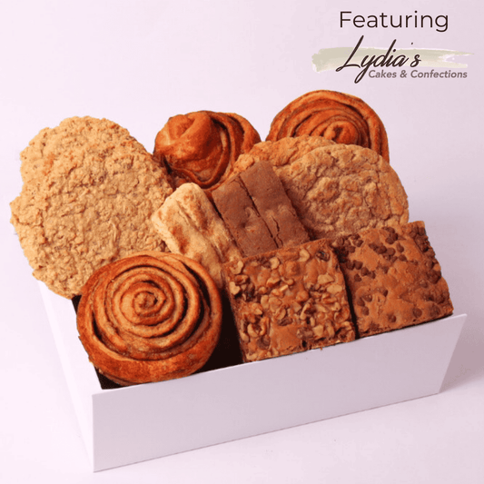 Gourmet Bakery Gift Box from the Pacific Northwest – A delicious assortment of freshly baked cookies, brownies, biscotti, and cinnamon rolls, handcrafted in Maple Valley, WA—perfect for a Seattle dessert gift, local foodie gift, or corporate gifting.