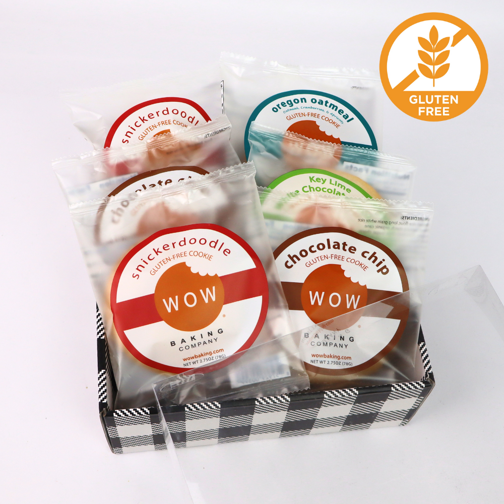 Certified gluten free cookies individually wrapped from WOW Baking Company in Sumner Washington, perfect for corporate gifting, care packages, and food gift baskets