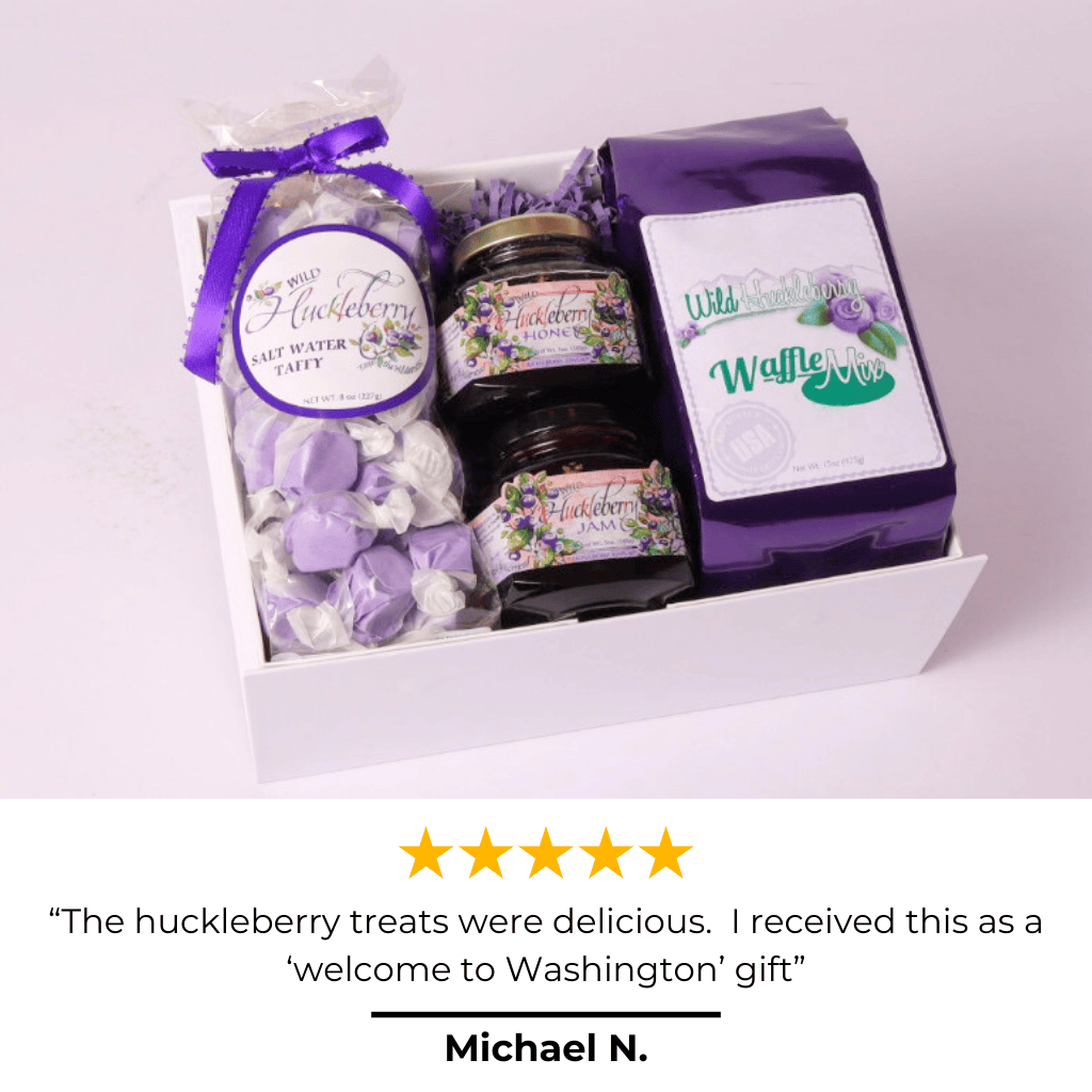 5 star review of the Washington huckleberry gift set.  The huckleberry treats were delicious.  I received this as a welcome to Washington gift.