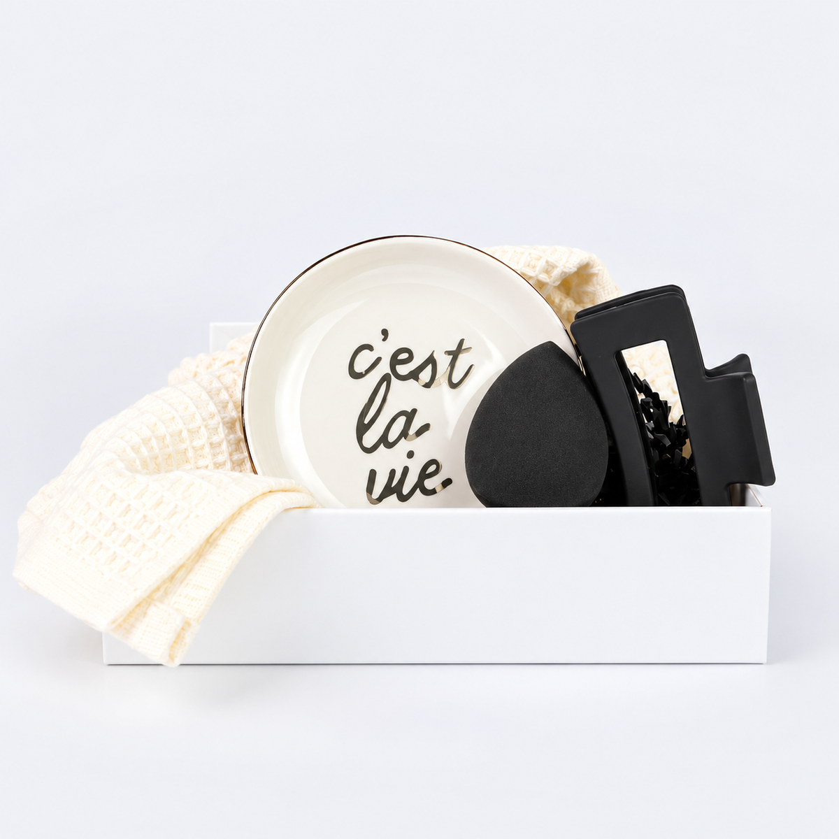 mini for her gift set with trinket tray makeup sponge towel ad hair clip
