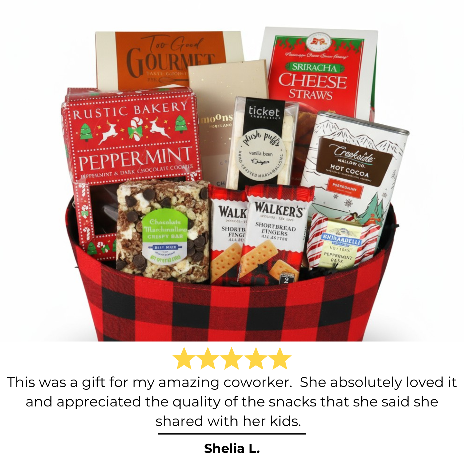 Merry and Bright holiday basket filled with cookies, cheese, and festive treats