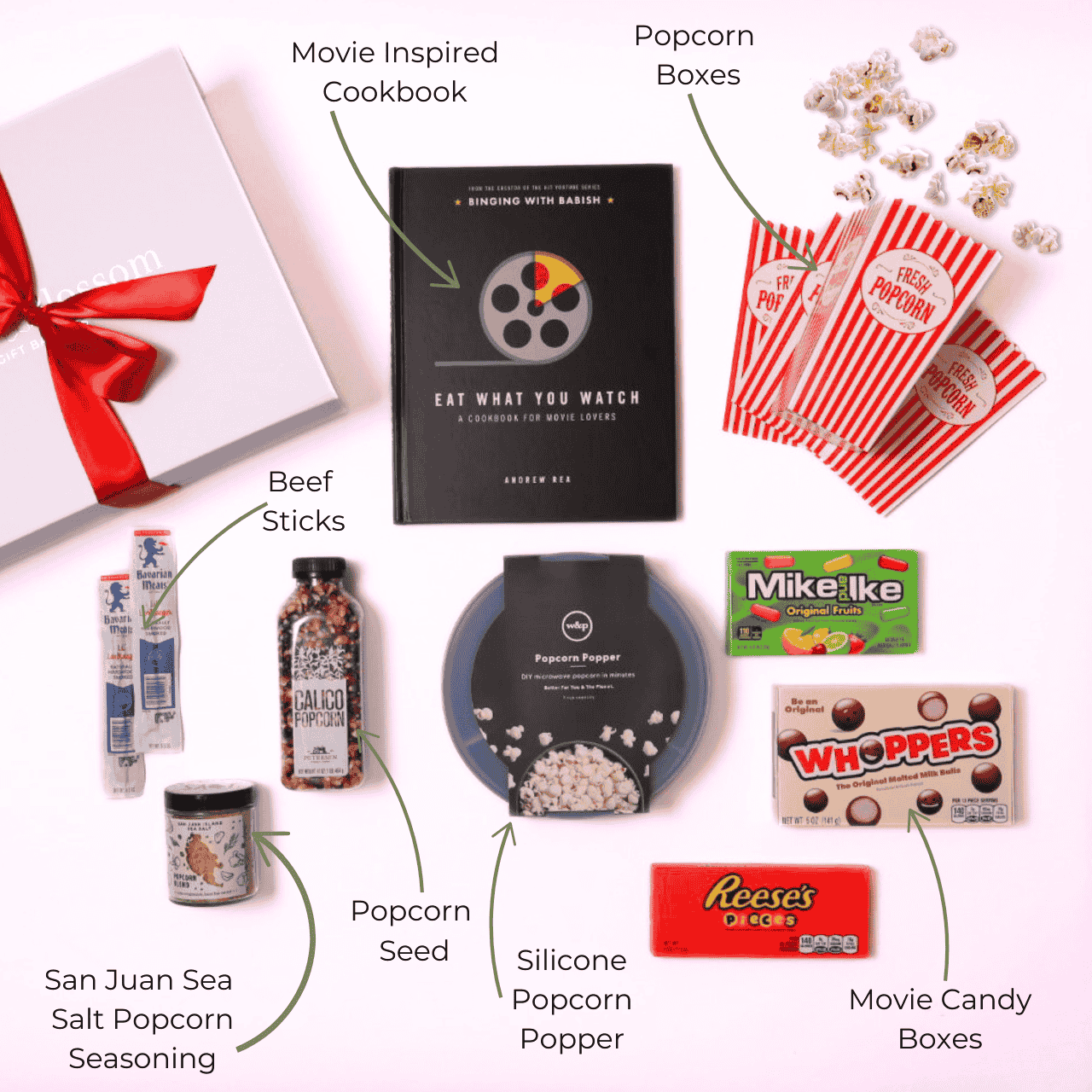 PNW movie night box with premium snacks and popcorn, ideal for family game nights or thoughtful gifts in the Seattle area.