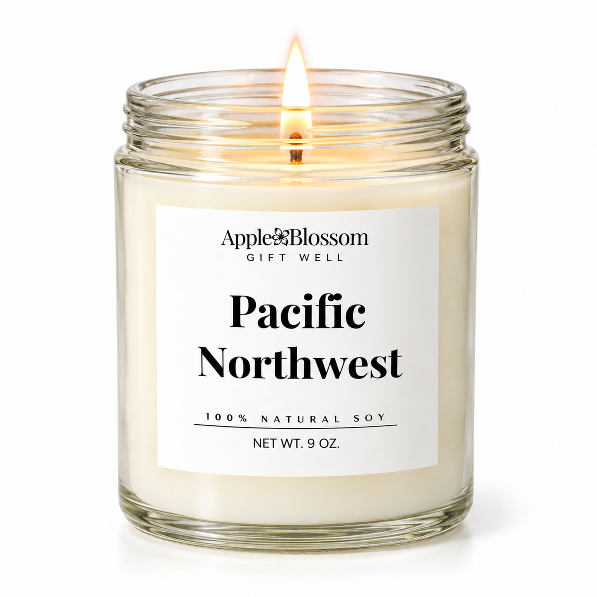clear glass white candle jar pacific northwest 9oz.