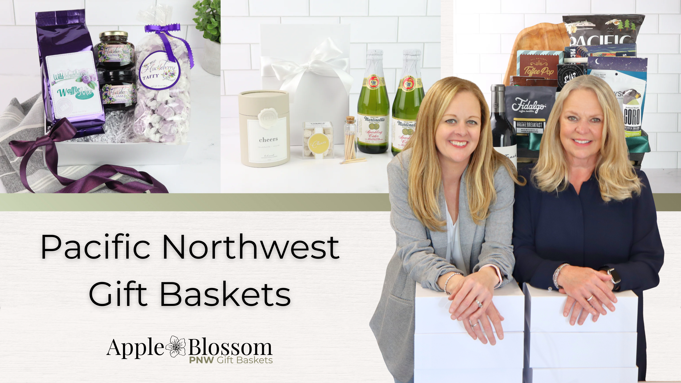 Load video: Video of Pacific Northwest gift baskets being hand assembled, packaged, and prepared for shipping by Apple Blossom Gift Baskets