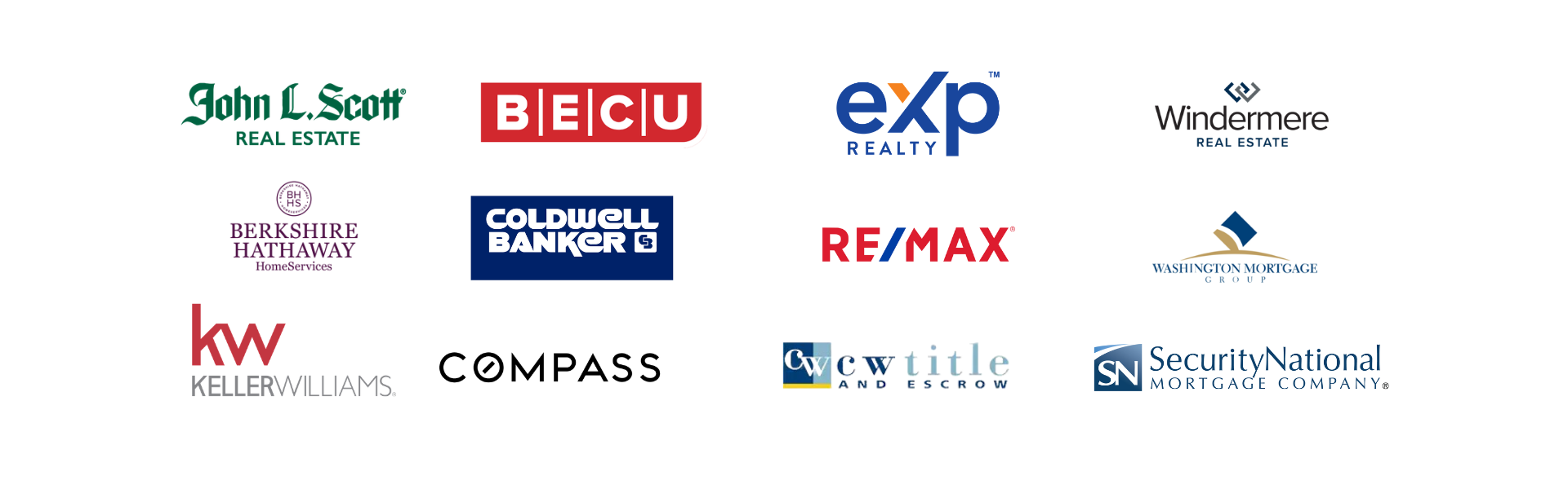 Logos of various real estate and mortgage companies on a white background
