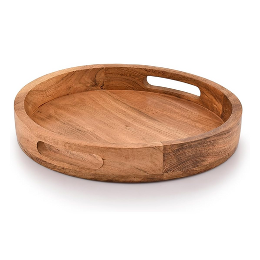 Wooden tray with handles on a white background