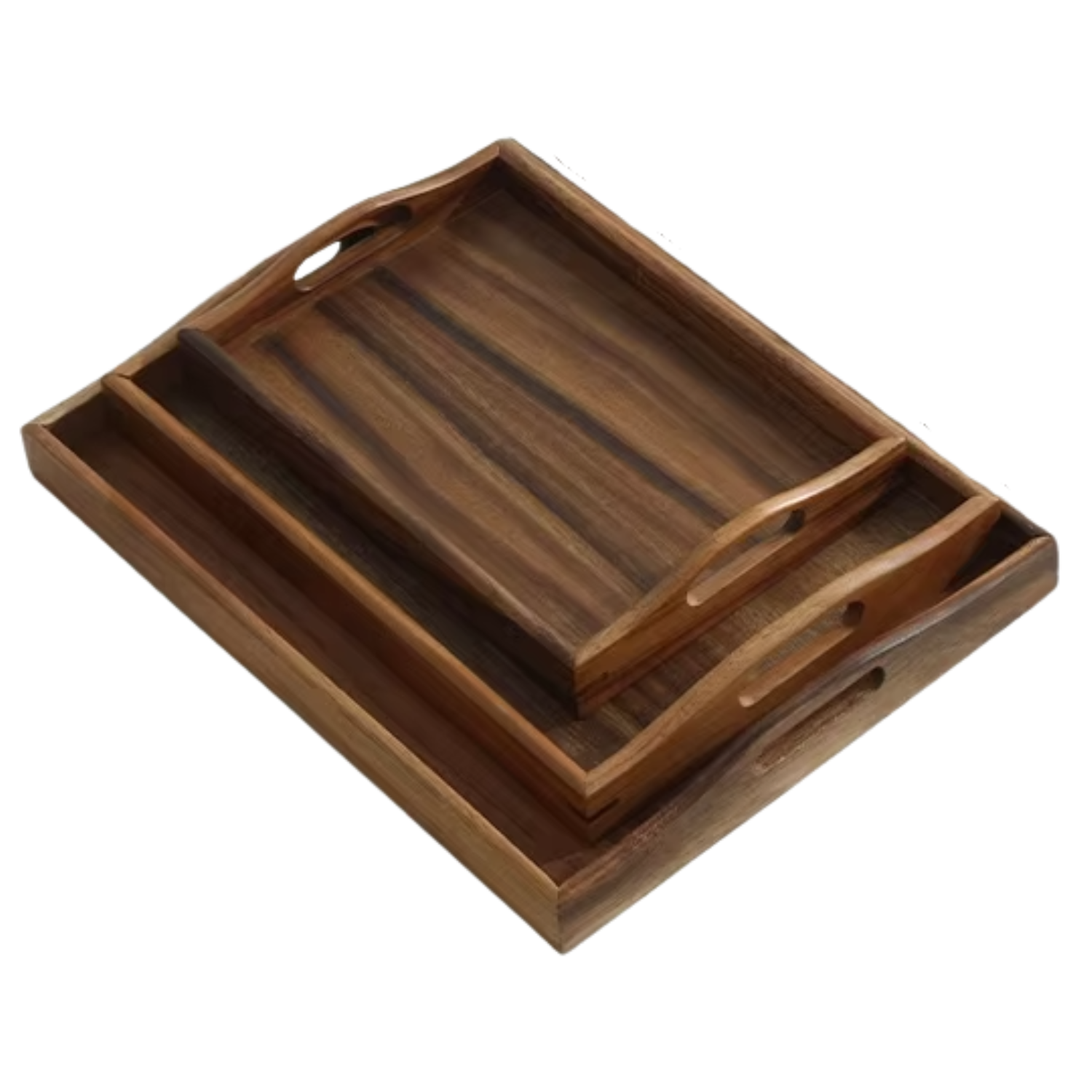 Set of wooden trays with handles to build a gift in on a white background
