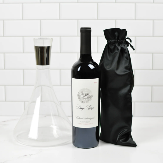 Stags Leap Napa Valley Cabernet Sauvignon wine gift set with glass decanter and black satin wine bag