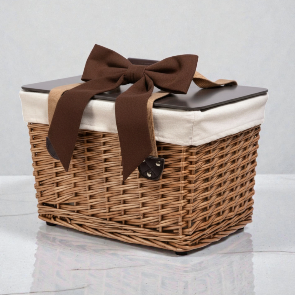 Washington Picnic Basket featuring premium gourmet snacks presented in a lidded wicker picnic basket, ready for gifting