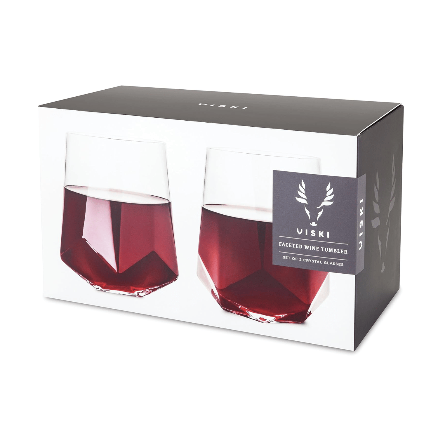 Crystal Wine Glasses by viski set of two stemless geometric shape.  Trendy style perfect for a wine gift set.